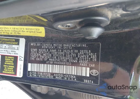 2013 Toyota Camry Se из США, поврежденный, VIN 4T1BF1FKXDU691053